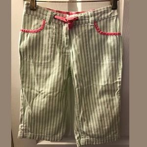 MINI BODEN Drawstring Pants Striped Spring Kids Green White Cropped Capri Crop